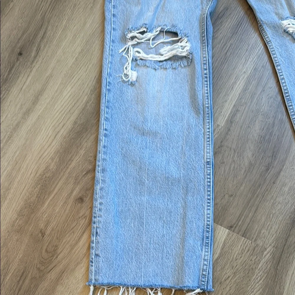 Zara Blue Straight Leg Jeans with Distressed Details - Picture 3 of 8